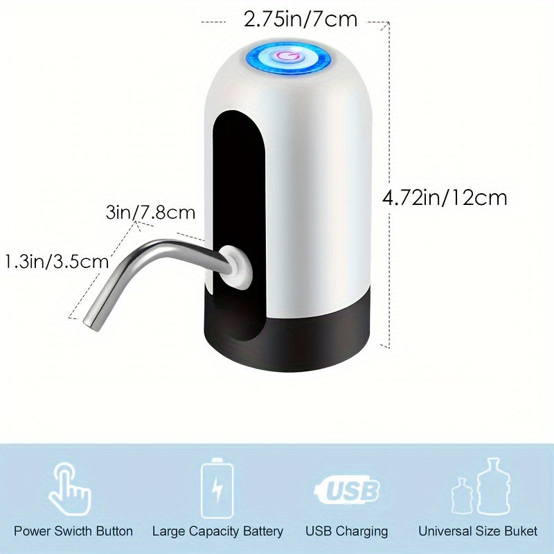 [Sanhao Electric Pump] Sanhao 1pc Electric Water Jug Pump - USB Rechargeable Automatic Drinking Water Dispenser for 3-5 Gallon Bottles - Portable Insert Mount with Built-in Lithium Battery for Camping, Sleek Design, Transpare