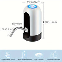 [Sanhao Electric Pump] Sanhao 1pc Electric Water Jug Pump - USB Rechargeable Automatic Drinking Water Dispenser for 3-5 Gallon Bottles - Portable Insert Mount with Built-in Lithium Battery for Camping, Sleek Design, Transpare