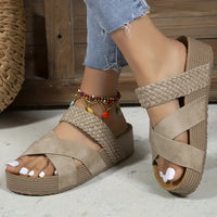 Women's Braided Cross Strap Platform Slides - Comfy Open Toe Sandals for Casual Summer Beach Outings, Breezy Outdoor Wear