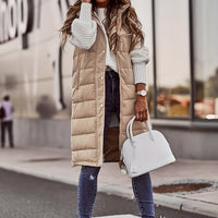 Button Front Hooded Coat, Casual Sleeveless Long Length Outerwear, Women's Clothing
