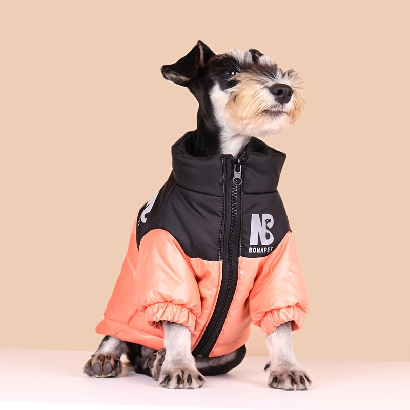Thick Padded Winter Warm Dog Coat, Reflective Letter Graphic Jacket With Zip Up For Cold Seasons