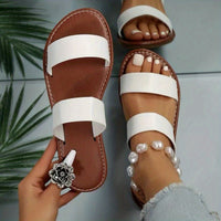 Women's Double Strap Slide Sandals - Casual Slip On Flat Summer Shoes, Lightweight - For Women - Perfect for Beach, Pool, and Casual Wear - Ideal Gift for Summer