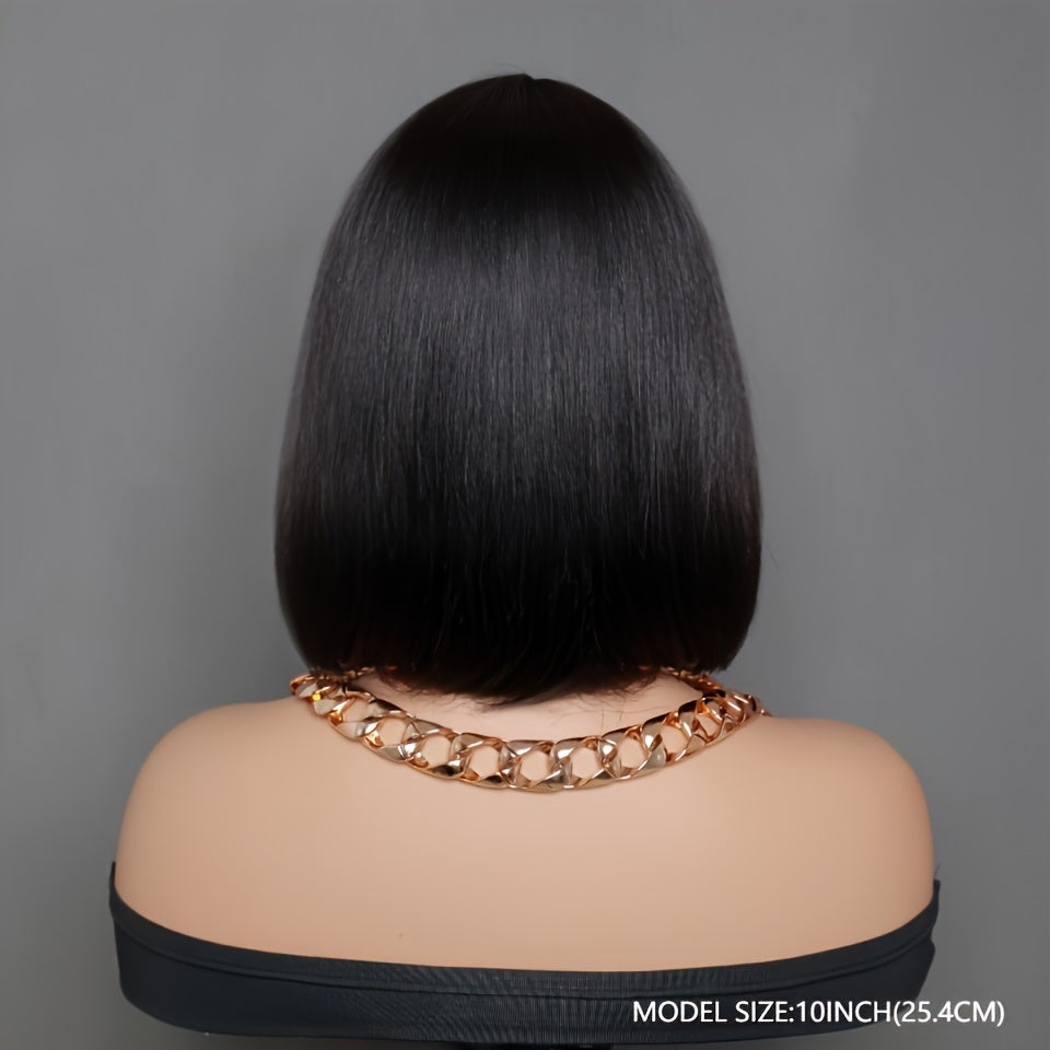 [180% Full Human Hair Bob Wig] Straight Short Bob Wig With Bangs 100% Human Hair Full Machine Made Bob Wigs Glueless Straight Wigs For Women 180%
