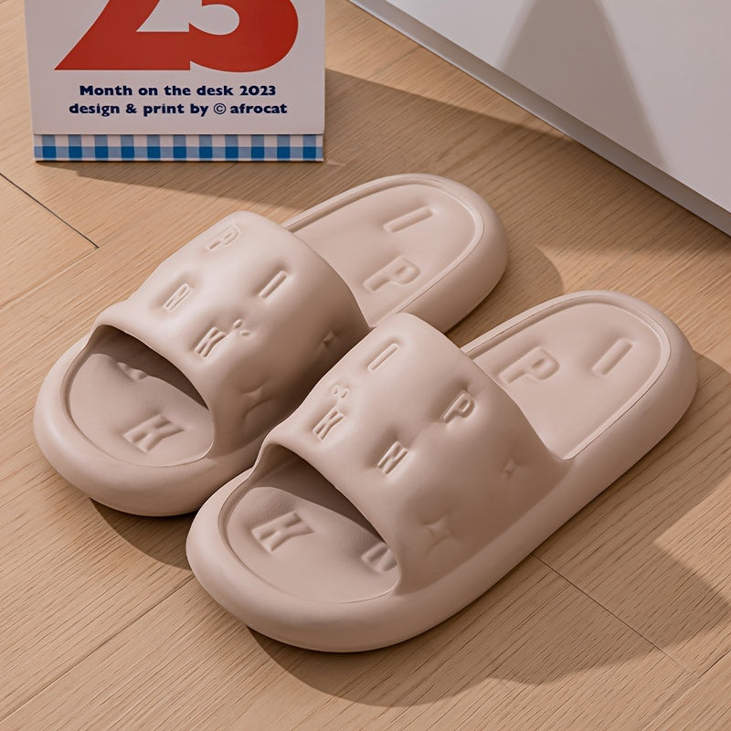 Men's Trendy Letter Print Open Toe Breathable Slippers, Comfy Non Slip Casual Soft Sole EVA Slides, Men's Footwear