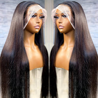 13x6 HD Transparent Lace Front Wig for Women - 180% Density, Pre-Plucked Straight Human Hair, Glueless Design, Natural Black Color, Versatile Styling Options for Ponytails and Braids