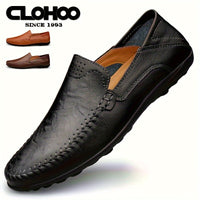 [CLOHOO, Leather Business Shoes] CLOHOO Men's Slip-On Business Casual Shoes | Breathable Second-Layer Leather Upper, Comfortable PU Lining & Rubber Sole, All-Season Versatile for Office, Travel & Vacation - Black, Refined App