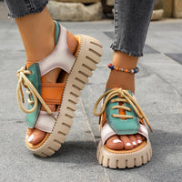 Stylish Summer Platform Sandals for Women - Comfy Cutout, Open-Toe Lace-Up, Casual Beach-Ready Footwear