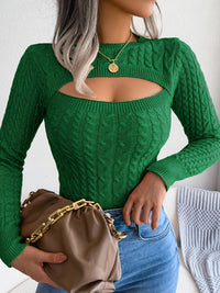 Long Sleeve High Stretch Acrylic Blend Women's Sexy Hollow-Out Knit Pullover Sweater, Skinny Fit, Solid Color, Spring/Fall Fashion Top, Crew Neck, Polyester 28%, Polyamide 22%, Viscose 28%