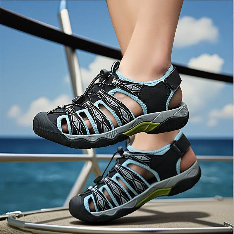 Summer Big Size Men'S Sandals Thick Sole Wear-resistant Outdoor Sports Toe-covered Leisure Sandals Breathable Hollow Men'S Beach Shoes Four-season Slippers