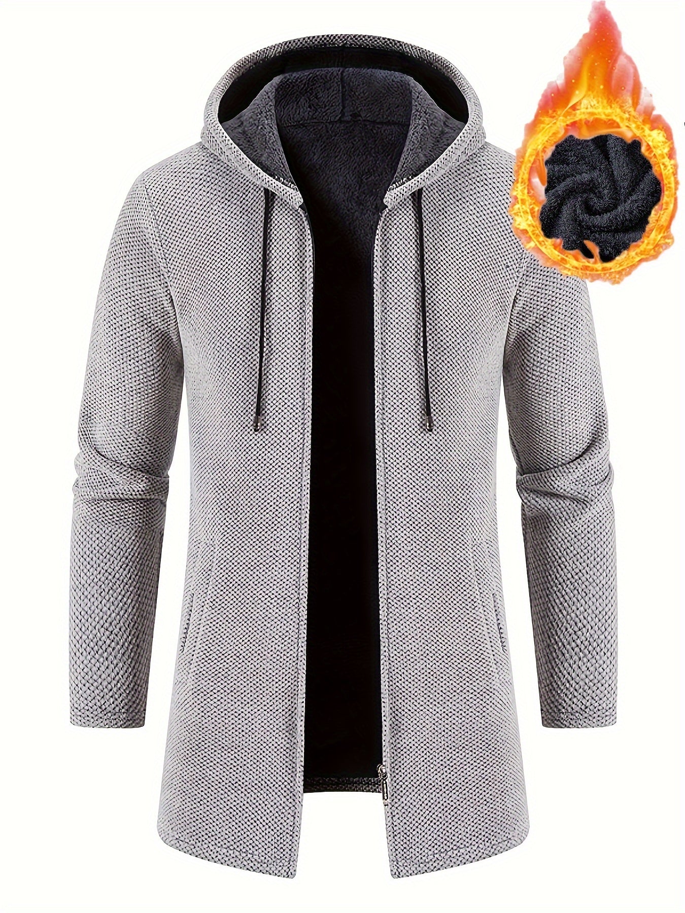 Men's Autumn And Winter Plush Thick Warm Mid Length Hooded Cardigan Best Sellers