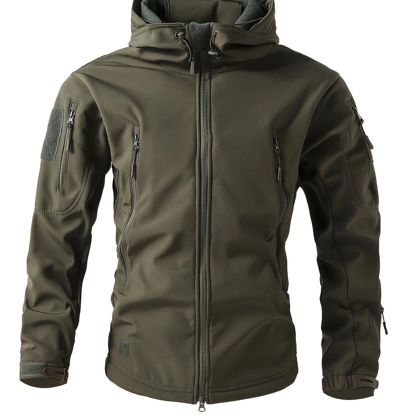 Warm Fleece Hooded Windbreaker Jacket, Men's Casual Zip Up Jacket Coat For Fall Winter Outdoor Hiking Camping Cycling