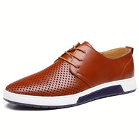 Plus Size Men's Solid Colour Business Style Shoes With Or Without Hollow Design, Comfy Non Slip Lace Up Durable Rubber Sole Shoes, Men's Footwear