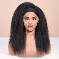 Kinky Straight Headband Wig For Women Yaki Straight Wigs With Black Headband Kinky Afro Wigs For Women