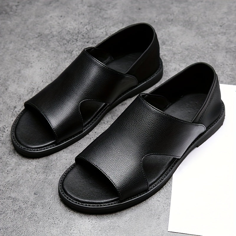 Men's Solid Color Open Toe Breathable Sandals, Comfy Non Slip Casual Durable Beach Water Shoes, Men's Footwear