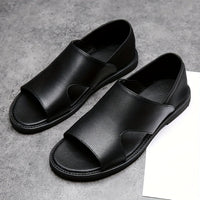 Men's Solid Color Open Toe Breathable Sandals, Comfy Non Slip Casual Durable Beach Water Shoes, Men's Footwear