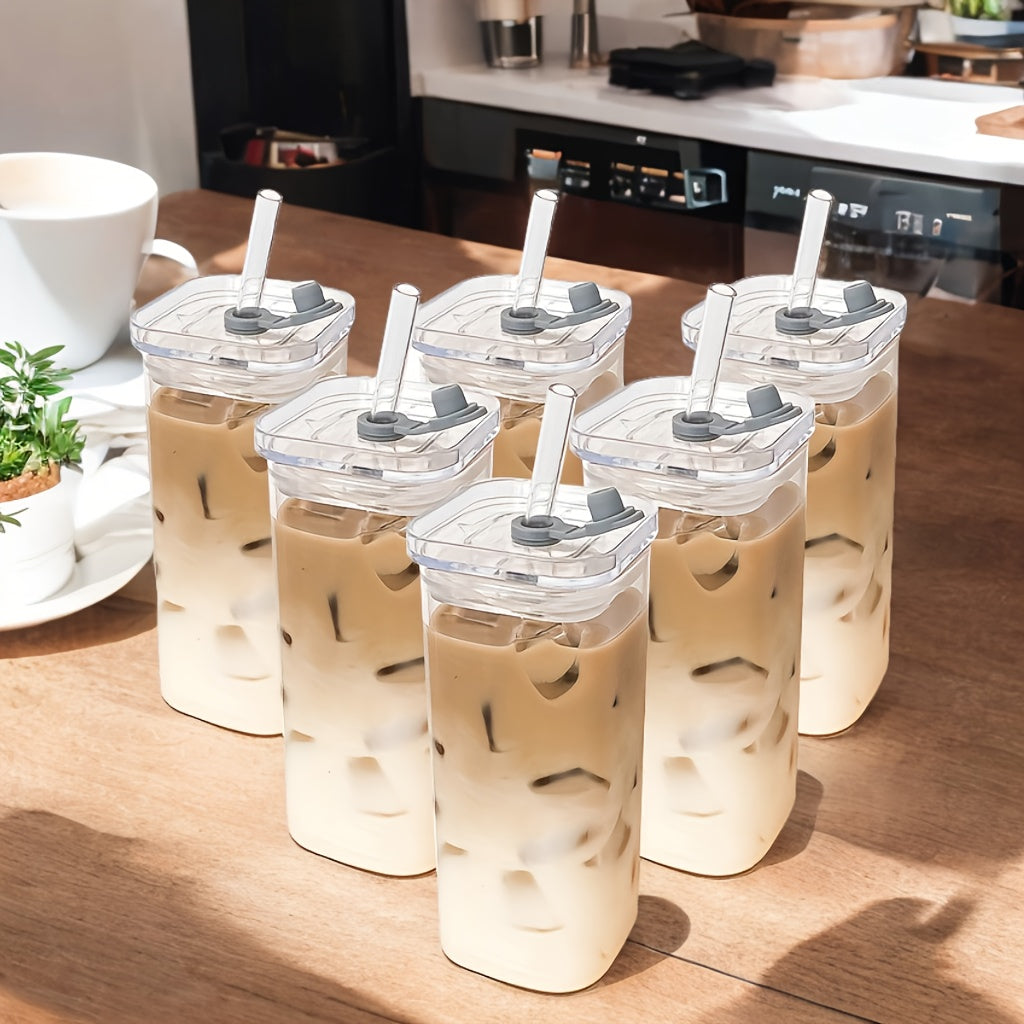4/6/8pcs Square Glass, Bpa-Free, High Borosilicate Material 13Oz Capacity Coffee Cups, Suitable for Office, Home, Travel Drinkware, Gifts for Her, Easter And Wedding Gift