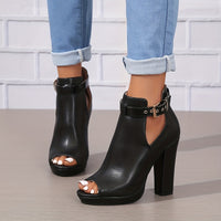 Women's High Heeled Ankle Boots, Peep Toe Cut-out Buckle Strap Block Heels, Fashion Platform Sandals