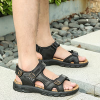 Men's Sandals for Men - Genuine Leather Summer Sandals with Closure, Thick Sole, Open Toe, High Quality, Lightweight & Breathable for Beach, Hiking, and Casual Wear - Casual Outdoor Shoes with Rubber Sole and Cow Leather Uppe