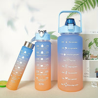 Frosted Gradient Large Capacity Plastic Bottles 2000ML + 750ML + 300ML Three-piece Water Bottles Portable Sports Outdoor Water Bottles