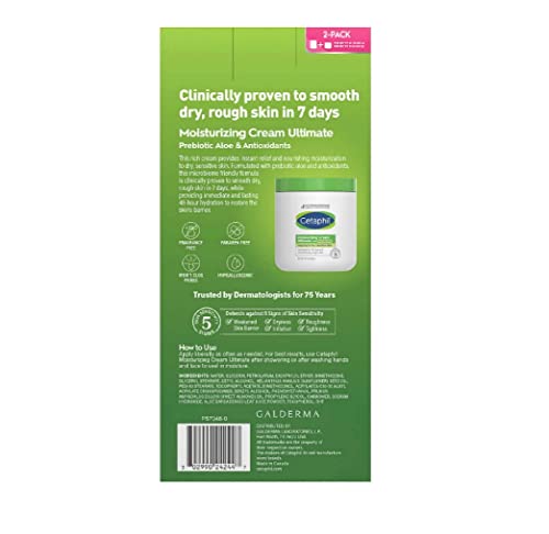 Cetaphil Moisturizing Cream Ultimate with Prebiotic Aloe, Very Dry to Dry Sensitive Skin, 2 Pack - 20 Ounce and 16 Ounce