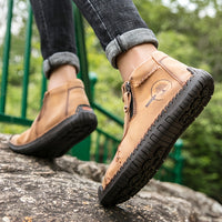 Handmade Men's Ankle Boots, Classic Stitching Outdoor Casual Zipper Shoes