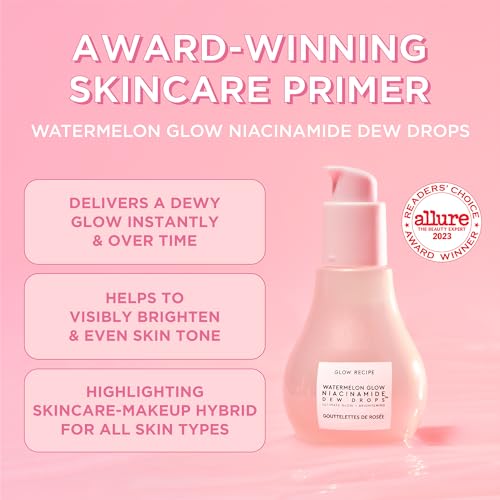 Glow Recipe Niacinamide Dew Drops - Skin Care Facial Serum & Illuminating Makeup Primer for Dewy, Glowing Skin - Hyaluronic Acid Hydrating Face Serum for Brightening, Plumping, & Highlighting (15ml)