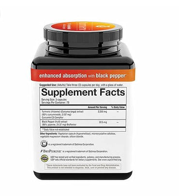 Youtheory Turmeric Curcumin Supplement with Black Pepper BioPerine, Powerful Antioxidant Properties for Joint & Healthy Inflammation Support 2250 MG 210 Capsules