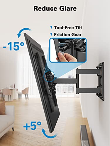 Pipishell Full Motion TV Wall Mount for 40–82 inch Flat or Curved TVs, Smooth Swivel & Extension, Tool-Free Tilt with Heavy-Duty Arms, Max VESA 600x400mm up to 110 lbs, Fits 12″/16″ Wood Studs, PILF11