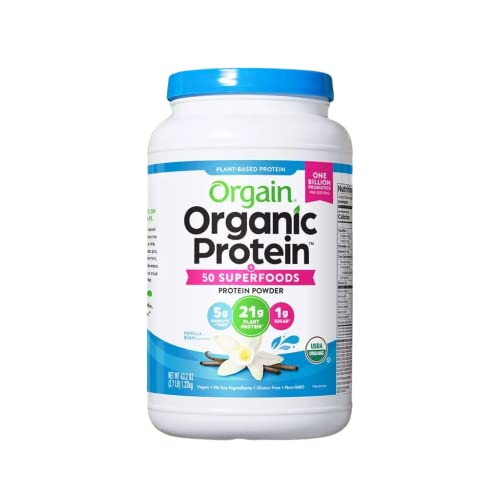 Orgain Organic Plant Based Protein Powder, Vegan, Non-GMO, Gluten Free, 1 Count, Packaging May Vary (Vanilla Bean, 2.74 Pound)