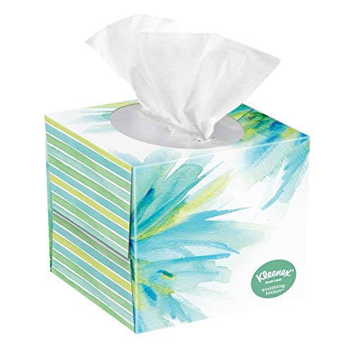 Kleenex Soothing Lotion Tissues with Aloe, Coconut Oil and Vitamin E, 4 cube boxes, 1 Cube Box containe 85 Tissues. Total of 340 Tissues. Assortment Colors.