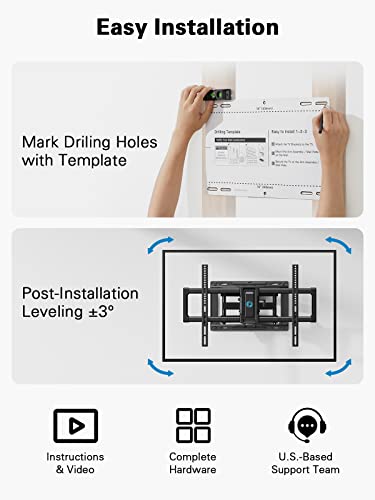 Pipishell Full Motion TV Wall Mount for 40–82 inch Flat or Curved TVs, Smooth Swivel & Extension, Tool-Free Tilt with Heavy-Duty Arms, Max VESA 600x400mm up to 110 lbs, Fits 12″/16″ Wood Studs, PILF11