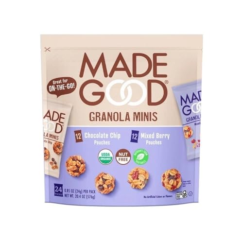 MadeGood Organic Granola Minis 24-Bag Organic Snack Variety Pack, Gluten Free Mon GMO Vegan Nut Free Individually Wrapped Snack Packs