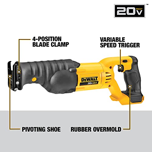 DEWALT 20V MAX Reciprocating Saw, 3,000 Strokes Per Minute, Variable Speed Trigger, Bare Tool Only (DCS380B)