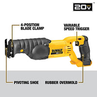 DEWALT 20V MAX Reciprocating Saw, 3,000 Strokes Per Minute, Variable Speed Trigger, Bare Tool Only (DCS380B)