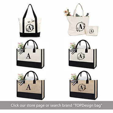 TOPDesign Embroidery Initial Canvas Tote Bag, Personalized Present Suitable for Wedding, Birthday, Beach, Holiday, is a Great Gift Women, Mom, Teachers, Friends, Bridesmaids (Letter K)