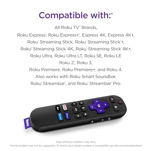 Roku Voice Remote | TV Remote Control with Voice Control, TV Controls, Simple Setup, & Pre-Set App Shortcuts - Replacement Remote Compatible with Roku TV, Roku Players, & Roku Audio