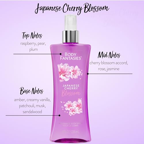 Body Fantasies Signature Fragrance Body Spray, Japanese Cherry Blossom, 8 Fluid Ounce, RED,Parfums De Coeur