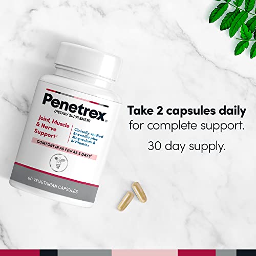 Penetrex Joint, Muscle & Nerve Support Supplement – Comfort in 5 Days with Advanced Boswellia Serrata Extract, Vitamin C, B, D & Magnesium Glycinate - 60 Fast-Acting Neuropathy Supplement Capsules