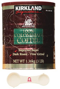 Kirkland Signature 100% Colombian Dark Roast Coffee Bundle (3 lbs) with Bonus Sophley Measuring Spoon - Rich Flavor and Convenient Brewing!