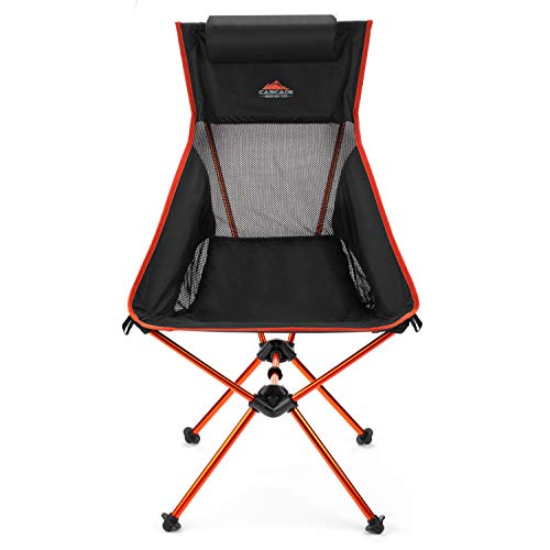 Cascade Mountain Tech Outdoor High Back Lightweight Camp Chair with Headrest and Carry Case - Black