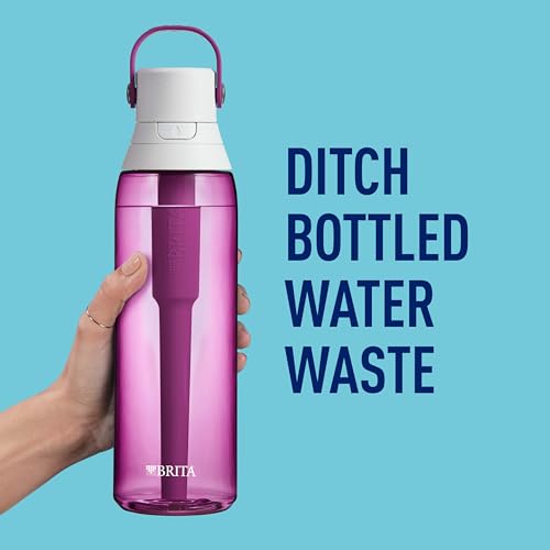 Brita Hard-Sided Plastic Premium Filtering Water Bottle, BPA-Free, Replaces 300 Plastic Water Bottles, Filter Lasts 2 Months or 40 Gallons, Includes 1 Filter, Kitchen Accessories, Orchid - 26 oz.