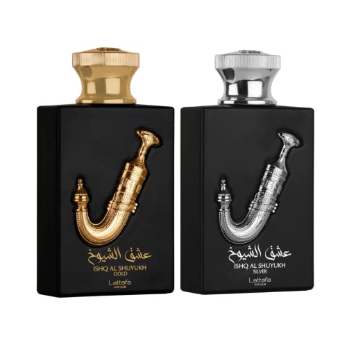 Lattafa Perfumes Pride Ishq Al Shuyukh for Unisex 2 Piece Eau de Parfum Gift Set (Gold + Silver) 3.4 Ounce/100 ml each