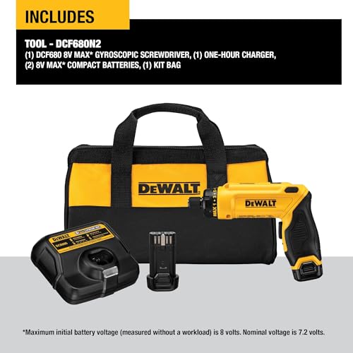 DEWALT 8V MAX Cordless Screwdriver Kit, Gyroscopic, 2 Batteries (DCF680N2)