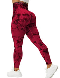 VOYJOY Tie Dye Seamless Leggings for Women High Waist Yoga Pants, Scrunch Butt Lifting Elastic Tights Red