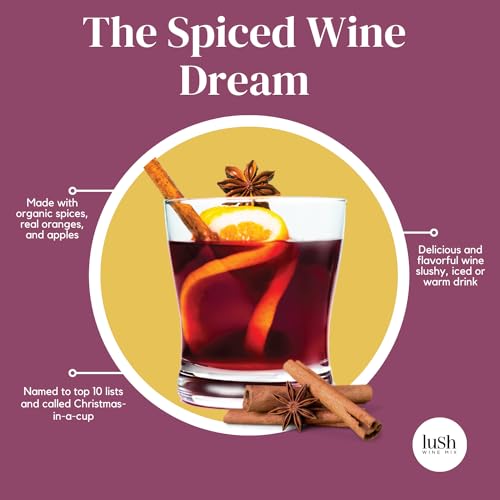 Lush Wine Mix, Holiday Spiced Wine, Makes 8+ Drinks, Organic Cocktail Mixers, Mocktails Non-Alcoholic Drinks, Mulled Apple Cider, Traditional Mulling Spices, Instant, Gluhwein, Sachet Bag - 3 Pack