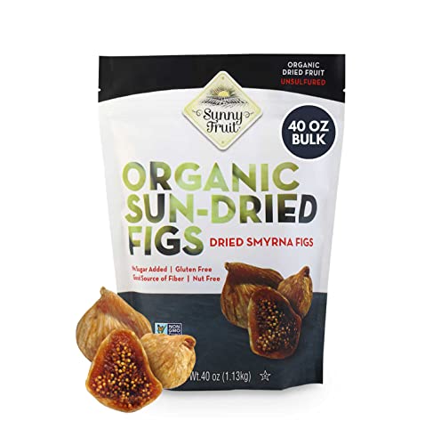 Sunny Fruit Organic Turkish Dried Figs, 2.5 Pound Bulk Bag | Healthy, Sweet Snack | ORGANIC, NON-GMO, VEGAN, HALAL, KOSHER, NO PRESERVATIVES, NO SUGAR ADDED