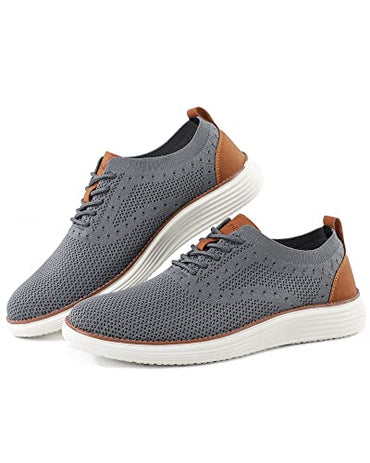 VILOCY Men's Dress Sneakers Oxfords Casual Business Shoes Lace Up Lightweight Walking Knit Mesh Fashion Sneakers Grey,EU43