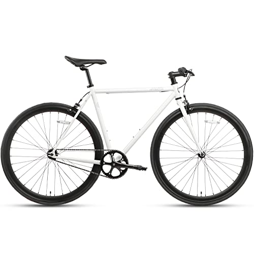 AVASTA Single-Speed Fixed Gear Urban Commuter Bike for Women and Men, Lightweight Unisex Fixie Bike, Flat Handlebar Flip Flop Hub City Road Bicycle, 50 White