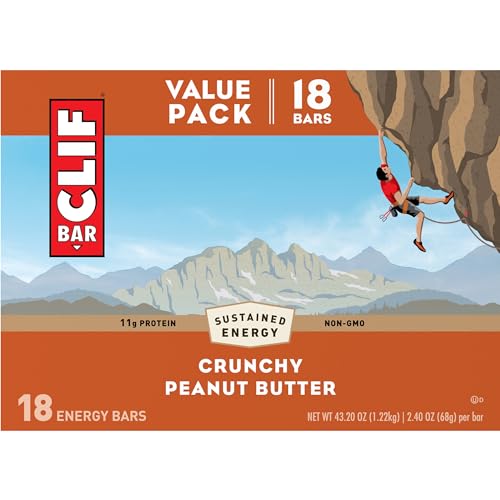 Clif Bar - Crunchy Peanut Butter - Made with Organic Oats - 11g Protein - Non-GMO - Plant Based - Energy Bars - 2.4 oz. (18 Pack)