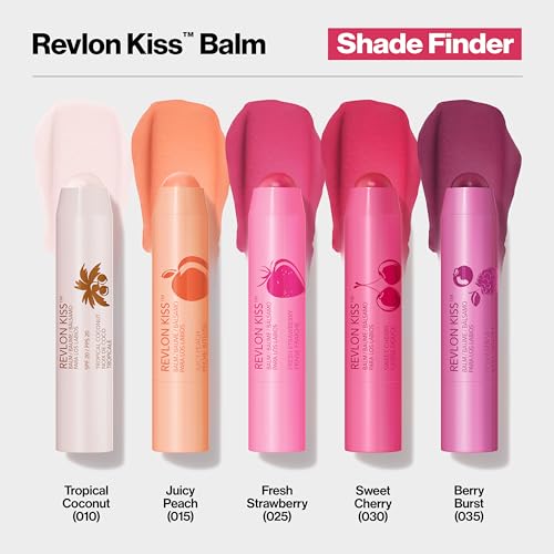 Revlon Lip Balm, Kiss Tinted Lip Balm, Face Makeup with Lasting Hydration, SPF 20, Infused with Natural Fruit Oils, 025 Fresh Strawberry, 0.09 Oz